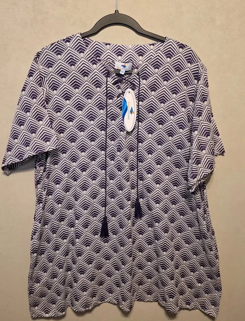 NWT Women's Sunny Oceans Beach Cover-up 100% cotton pockets size 2X